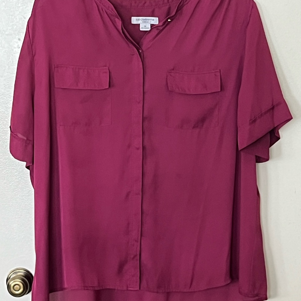 Women's Liz Claiborne Raspberry Red Short Sleeve Button Blouse